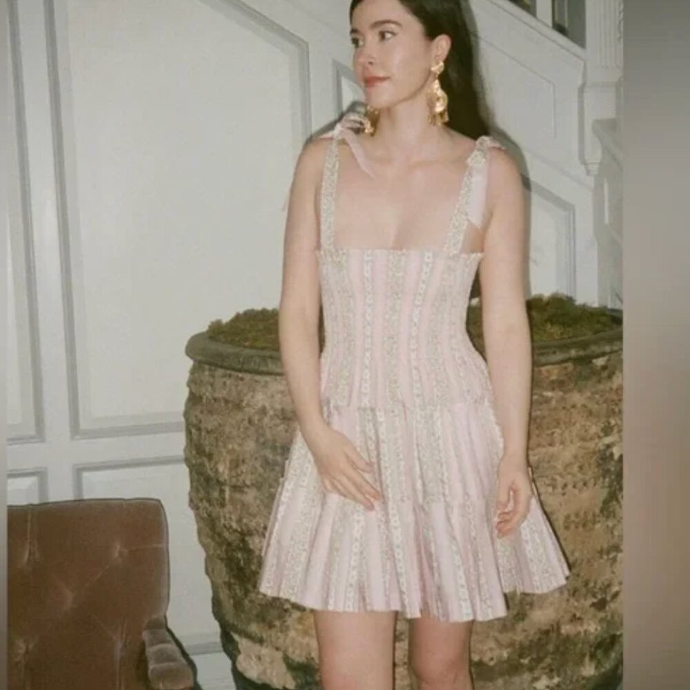 Hill House Home X La Coqueta Pink Floral Stripe Ribbon Charlotte Nap Dress